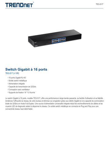 Trendnet TEG-S17 16-Port Gigabit Switch Fiche technique | Fixfr