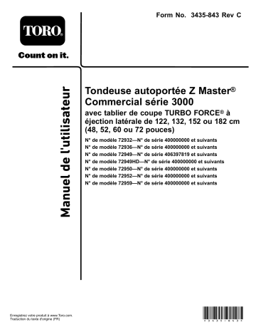 Z Master Professional 3000 Series Riding Mower, | Toro Z Master Commercial 3000 Series Riding Mower, Riding Product Manuel utilisateur | Fixfr