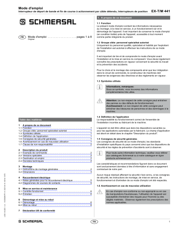 EX-T. 441-11Y-966-1276-2 | EX-T. 441-11Y-243-1276-2 | EX-M. 441-11Y-1224-1276-2 | schmersal EX-M. 441-11Y-14-1276-2 EX belt alignment switch Mode d'emploi | Fixfr