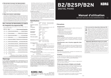 B2SP | B2N | Korg B2 Manuel du propriétaire | Fixfr