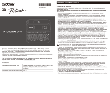 Brother PT-D410 P-touch Guide d'installation rapide | Fixfr