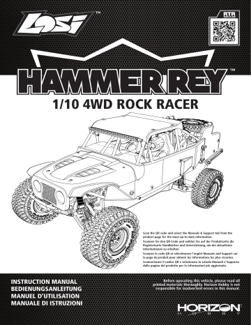 LOS03030T2 | Losi LOS03030T1 1/10 Hammer Rey U4 4WD Rock Racer Brushless RTR Manuel du propriétaire | Fixfr