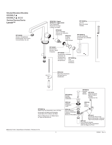 65098LF-PC-ECO | 65098LF-GL-ECO | Brizo 65098LF-NK-ECO Levoir® Single-Handle Lavatory Faucet 1.2 GPM Manuel utilisateur | Fixfr