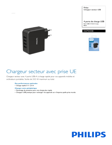 Philips DLP4335B/12 Chargeur secteur USB Manuel utilisateur | Fixfr