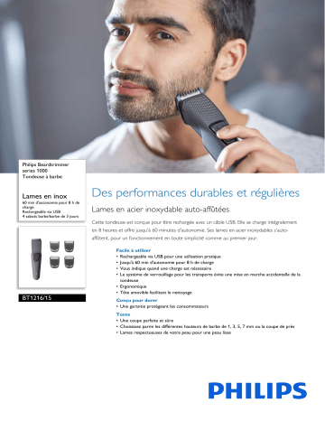Philips BT1216/15 Beardtrimmer series 1000 Tondeuse à barbe Manuel utilisateur | Fixfr