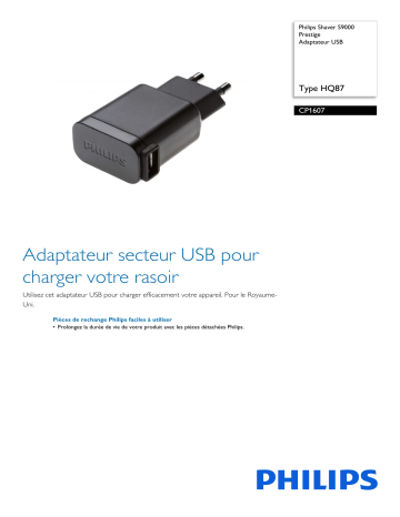 Philips CP1607/01 Shaver S9000 Prestige Adaptateur USB Manuel utilisateur | Fixfr