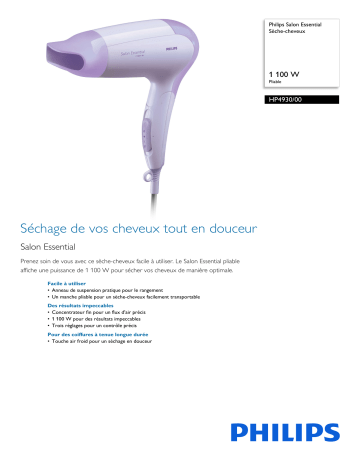 Philips HP4930/00 Salon Essential Sèche-cheveux Manuel utilisateur | Fixfr