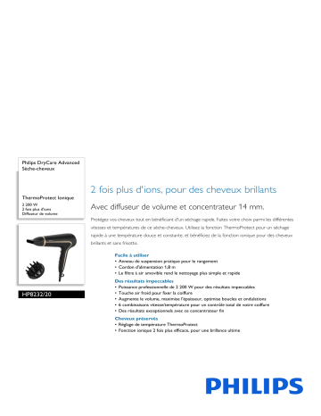 Philips HP8232/20 DryCare Advanced Sèche-cheveux Manuel utilisateur | Fixfr