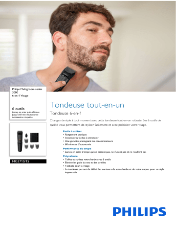 Philips MG3710/15 Multigroom series 3000 6-en-1 Visage Manuel utilisateur | Fixfr