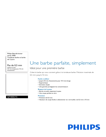 Philips QT4005/15 Beardtrimmer series 3000 Tondeuse barbe et barbe de 3 jours Manuel utilisateur | Fixfr
