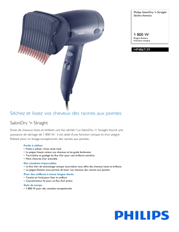 Philips HP4867/39 SalonDry 'n Straight Sèche-cheveux Manuel utilisateur | Fixfr