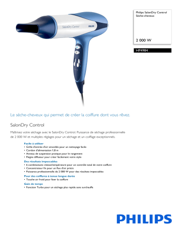 Philips HP4984/00 SalonDry Control Sèche-cheveux Manuel utilisateur | Fixfr