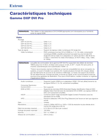 Extron DXP DVI Pro Series spécification | Fixfr