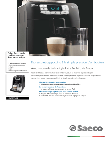 Saeco HD8753/11 Saeco Intelia Machine espresso Super Automatique Manuel utilisateur | Fixfr