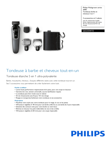 Philips QG3334/15 Multigroom series 3000 Tondeuse barbe et cheveux 5 en 1 Manuel utilisateur | Fixfr