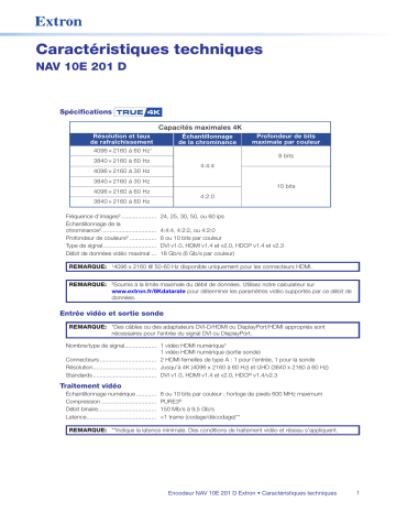 Extron NAV 10E 201 D spécification | Fixfr