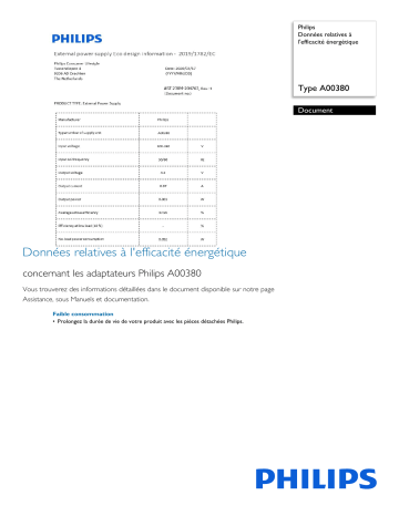 Philips COP2005/01 Données relatives à l'efficacité énergétique Manuel utilisateur | Fixfr