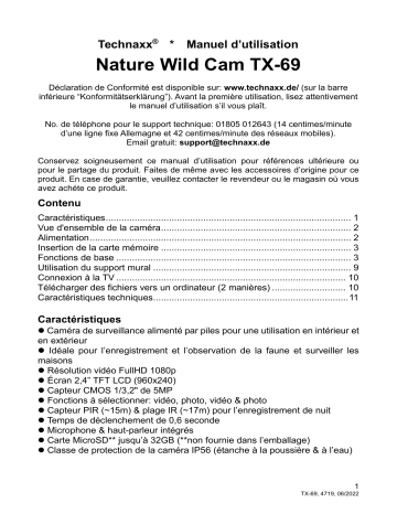 Technaxx TX-69 Nature Wild Cam Manuel du propriétaire | Fixfr