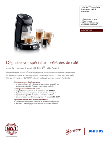 SENSEO® HD7850/60 SENSEO® Latte Select Machine à café à dosettes Manuel utilisateur | Fixfr