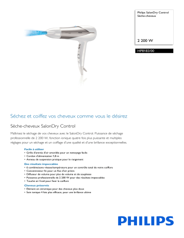 Philips HP8183/00 SalonDry Control Sèche-cheveux Manuel utilisateur | Fixfr