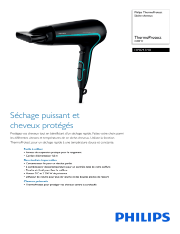 Philips HP8217/10 ThermoProtect Sèche-cheveux Manuel utilisateur | Fixfr