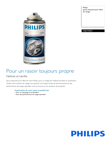 Philips HQ110/01 spray nettoyant pour têtes de rasage Manuel utilisateur | Fixfr