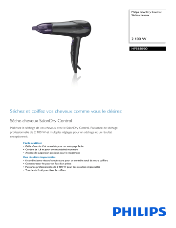 Philips HP8180/00 SalonDry Control Sèche-cheveux Manuel utilisateur | Fixfr