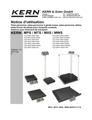 MXS 300K100M | MPS 200K100M | MWS 400K100DM | MTS 300K100M | MWS 300K-1LM | KERN MPS 200K100PM Manuel du propriétaire | Fixfr