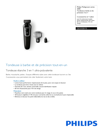 Philips QG3320/15 Multigroom series 3000 Tondeuse à barbe et de précision 3 en 1 Manuel utilisateur | Fixfr