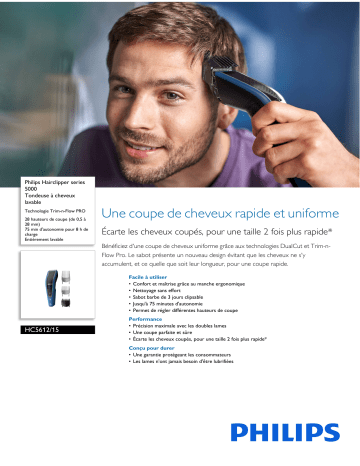 Philips HC5612/15 Hairclipper series 5000 Tondeuse à cheveux lavable Manuel utilisateur | Fixfr