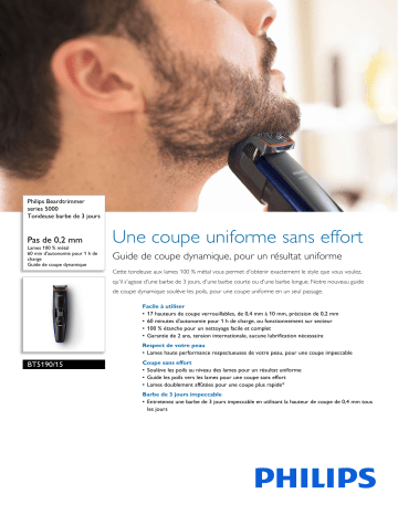 Philips BT5190/15 Beardtrimmer series 5000 Tondeuse barbe de 3 jours Manuel utilisateur | Fixfr