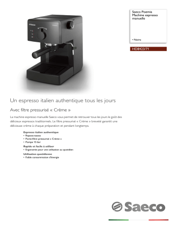 Saeco HD8423/71 Saeco Poemia Machine espresso manuelle Manuel utilisateur | Fixfr