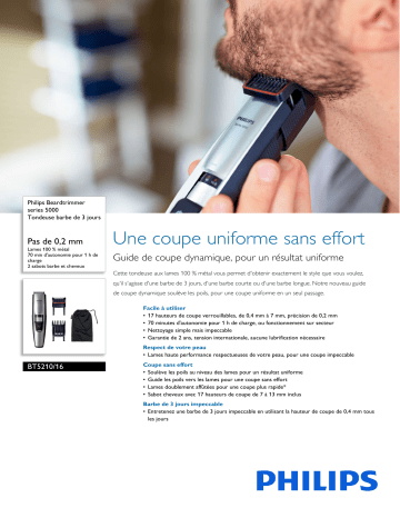 Philips BT5210/16 Beardtrimmer series 5000 Tondeuse barbe de 3 jours Manuel utilisateur | Fixfr