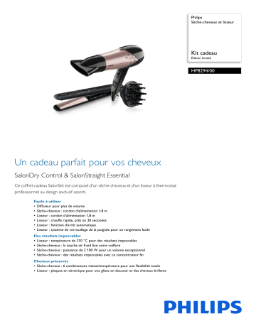 Philips HP8294/00 Sèche-cheveux et lisseur Manuel utilisateur | Fixfr