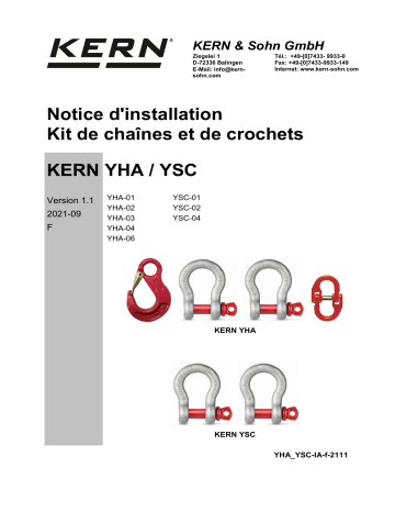 TYSC-04-A | YSC-03 | YHA-01 | YSC-01 | YSC-02 | YHA-05 | YHA-06 | YHA-03 | YHA-04 | KERN YHA-02 Installation manuel | Fixfr