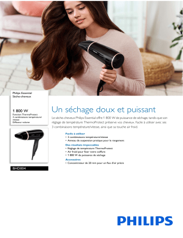 Philips BHD004/10 Essential Sèche-cheveux Manuel utilisateur | Fixfr