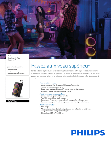 Philips TAX5206/10 Enceinte de fête Bluetooth® Manuel utilisateur | Fixfr