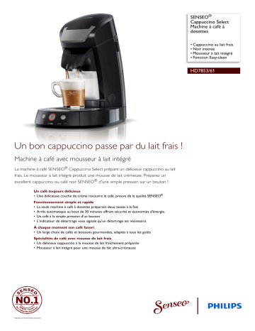 SENSEO® HD7853/61 SENSEO® Cappuccino Select Machine à café à dosettes Manuel utilisateur | Fixfr