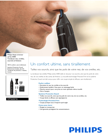 Philips NT5650/16 Nose trimmer series 5000 Tondeuse nez, oreilles, sourcils et finitions Manuel utilisateur | Fixfr