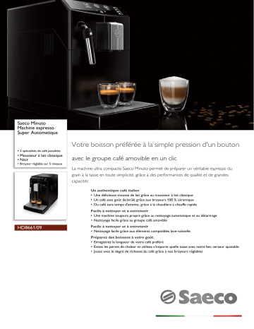 Saeco HD8661/09 Saeco Minuto Machine espresso Super Automatique Manuel utilisateur | Fixfr