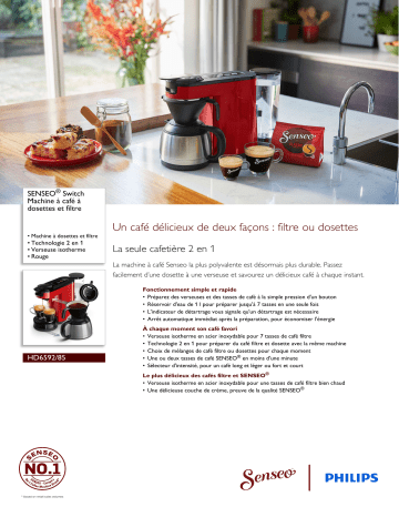 SENSEO® HD6592/85 SENSEO® Switch Machine à café à dosettes et filtre Manuel utilisateur | Fixfr