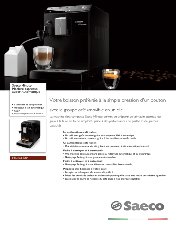 Saeco HD8662/01 Saeco Minuto Machine espresso Super Automatique Manuel utilisateur | Fixfr