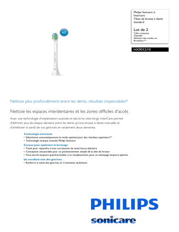 Sonicare HX9012/10 Sonicare ic Intercare Têtes de brosse à dents standard Manuel utilisateur | Fixfr