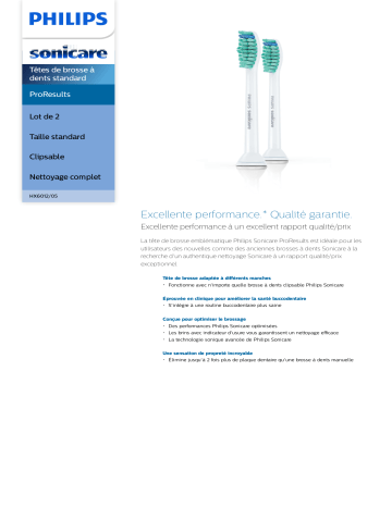 Sonicare HX6012/05 Sonicare ProResults Têtes de brosse à dents standard Manuel utilisateur | Fixfr