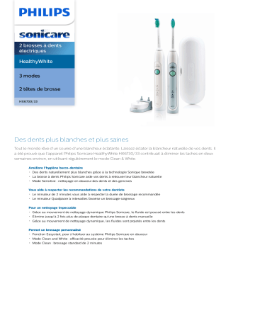 Sonicare HX6730/33 Sonicare HealthyWhite 2 brosses à dents électriques Manuel utilisateur | Fixfr