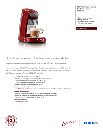 SENSEO® HD7850/81 SENSEO® Latte Select Machine à café à dosettes Manuel utilisateur | Fixfr