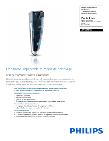 Philips QT4070/32 Beardtrimmer series 7000 Tondeuse à barbe à système d’aspiration Manuel utilisateur | Fixfr