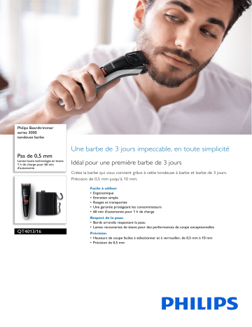 Philips QT4013/16 Beardtrimmer series 3000 tondeuse barbe Manuel utilisateur | Fixfr