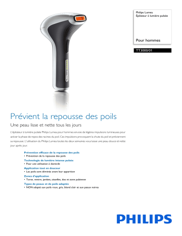 Philips TT3000/01 Lumea Épilateur à lumière pulsée Manuel utilisateur | Fixfr