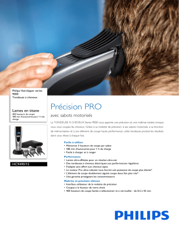 Philips HC9490/15 Hairclipper series 9000 Tondeuse à cheveux Manuel utilisateur | Fixfr